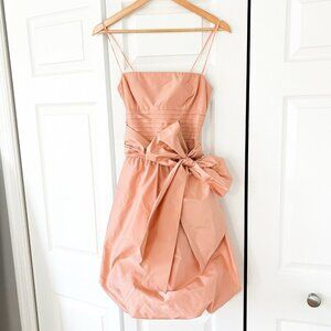BCBGMAXAZRIA Peach Pink Silk Taffeta Bubble  Mini Dress Bow Women’s Size 2